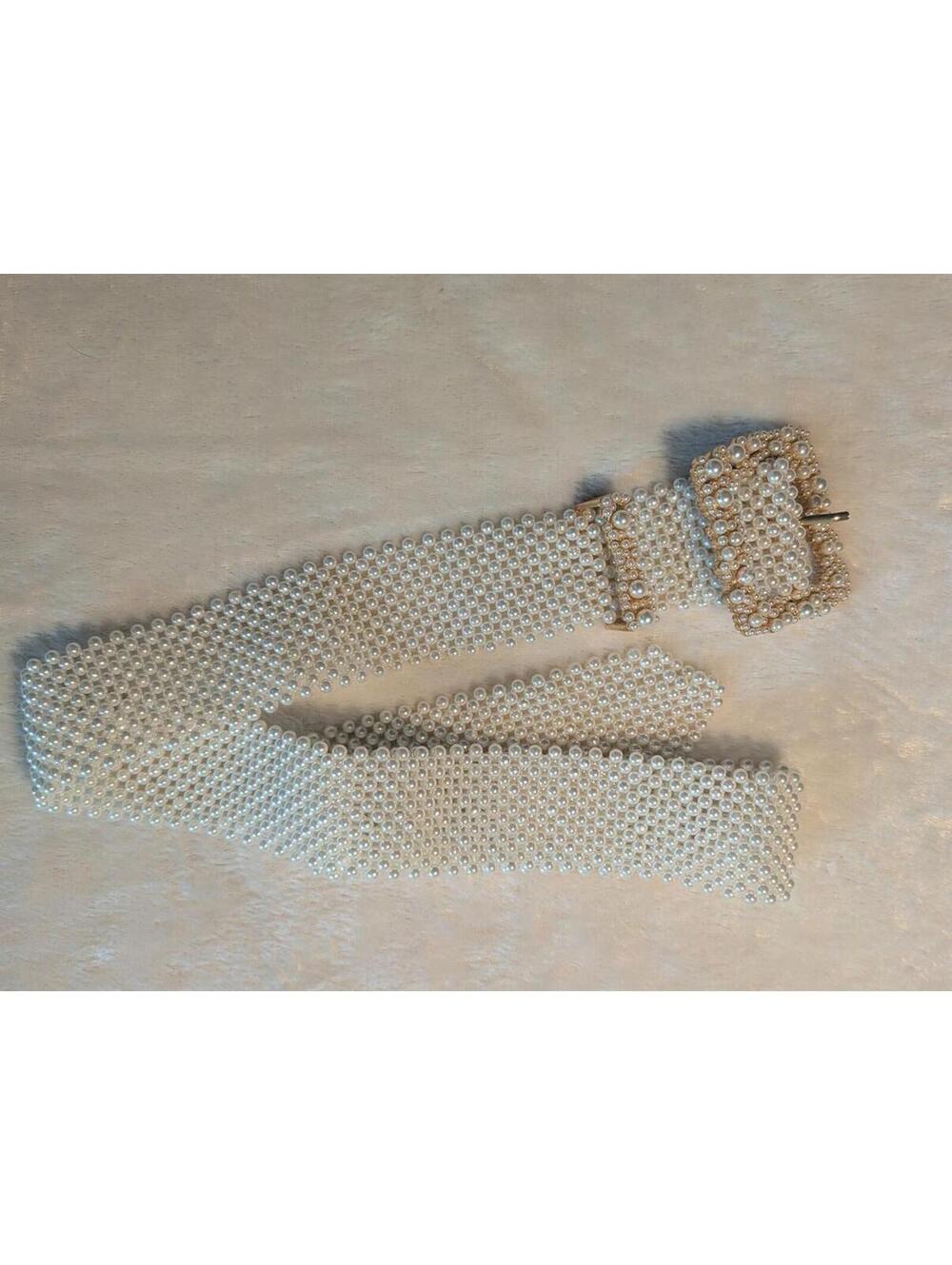 Elegant Pearl Beaded Belt with Decorative Buckle